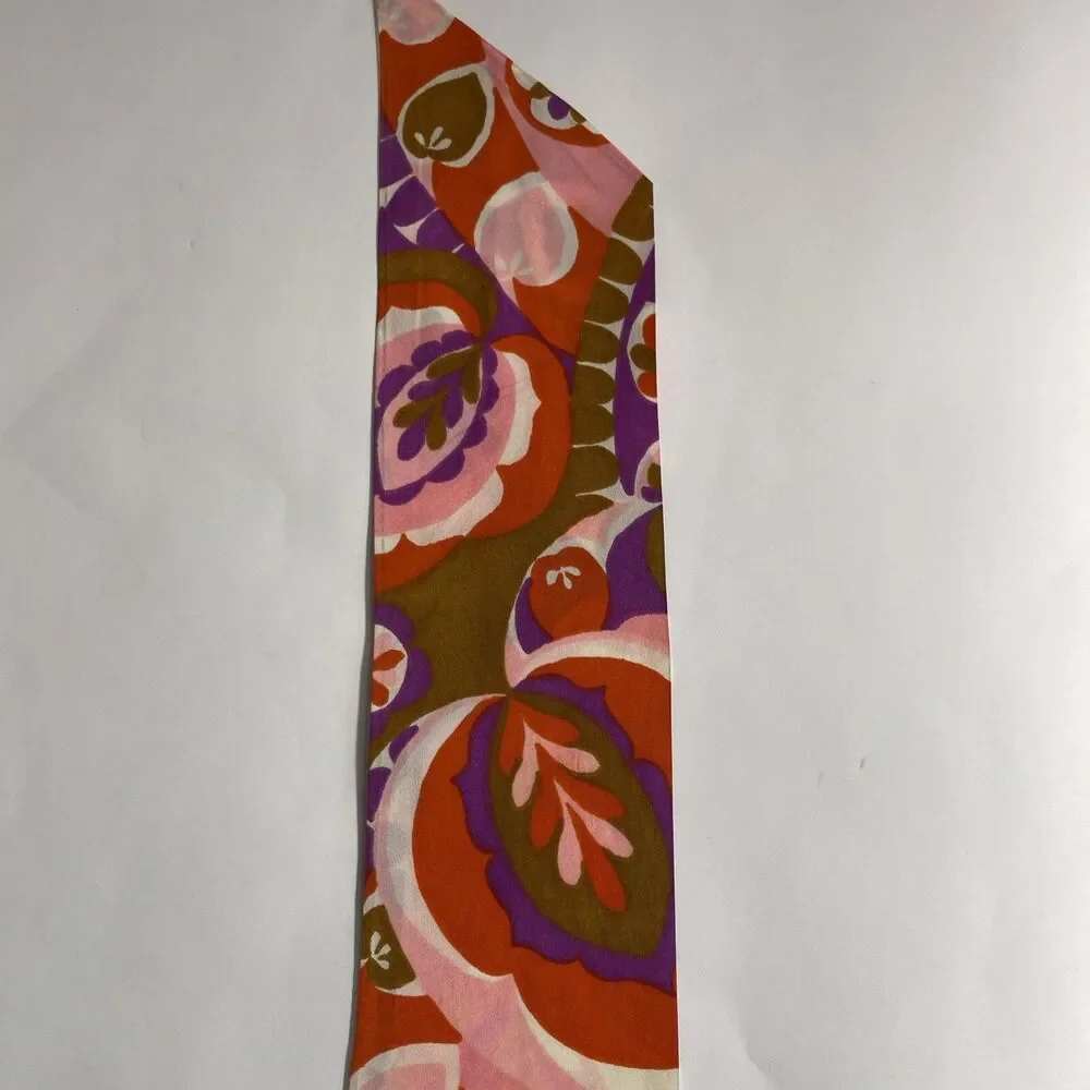 Orange Green Purple Pink White Double Sided 100% Silk Ponytail Scarf 48” X 4”